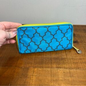 Travelon turquoise and lime zip around medium rfid wallet
